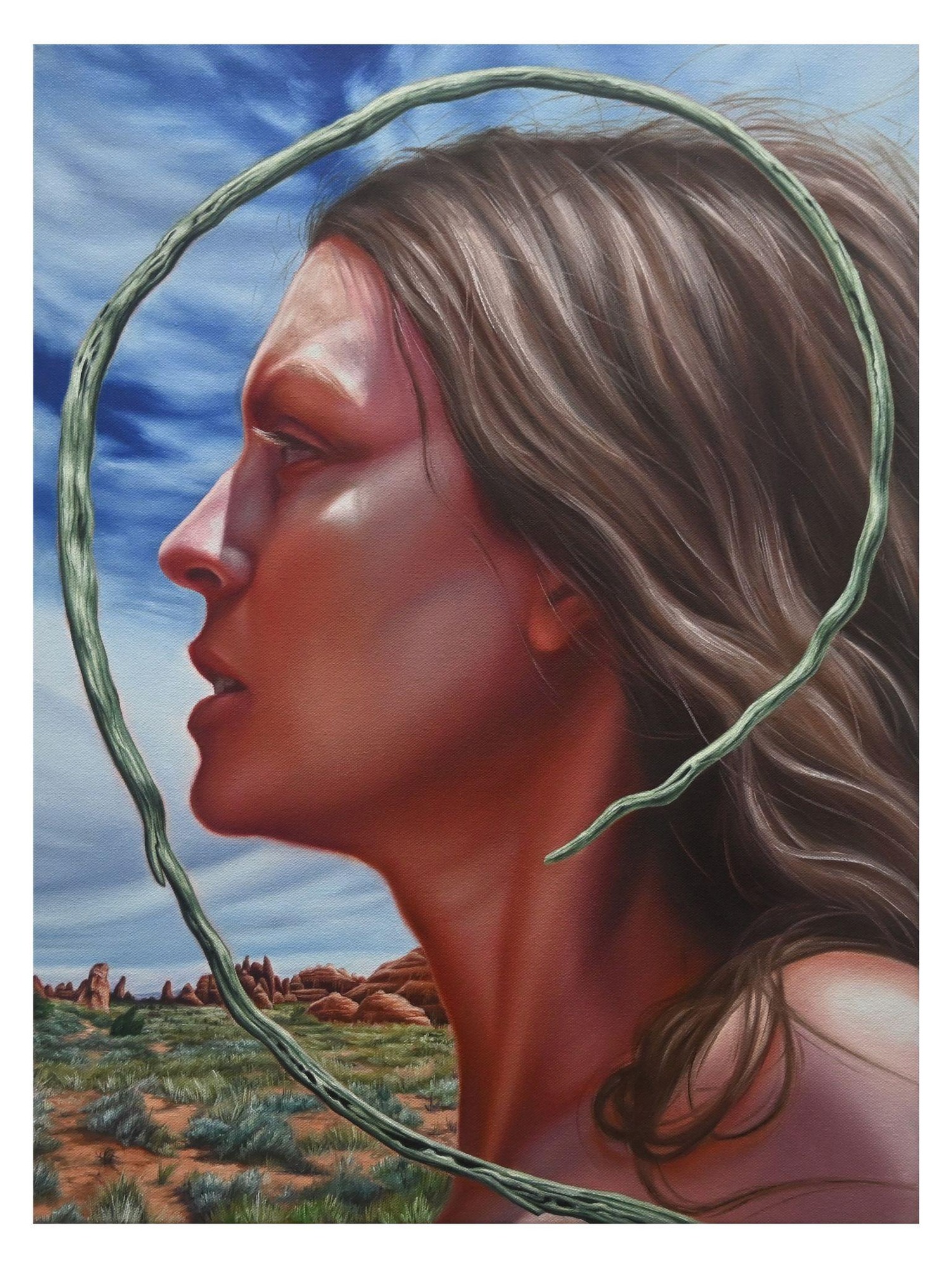 Self Portrait with Spiral Stick painting