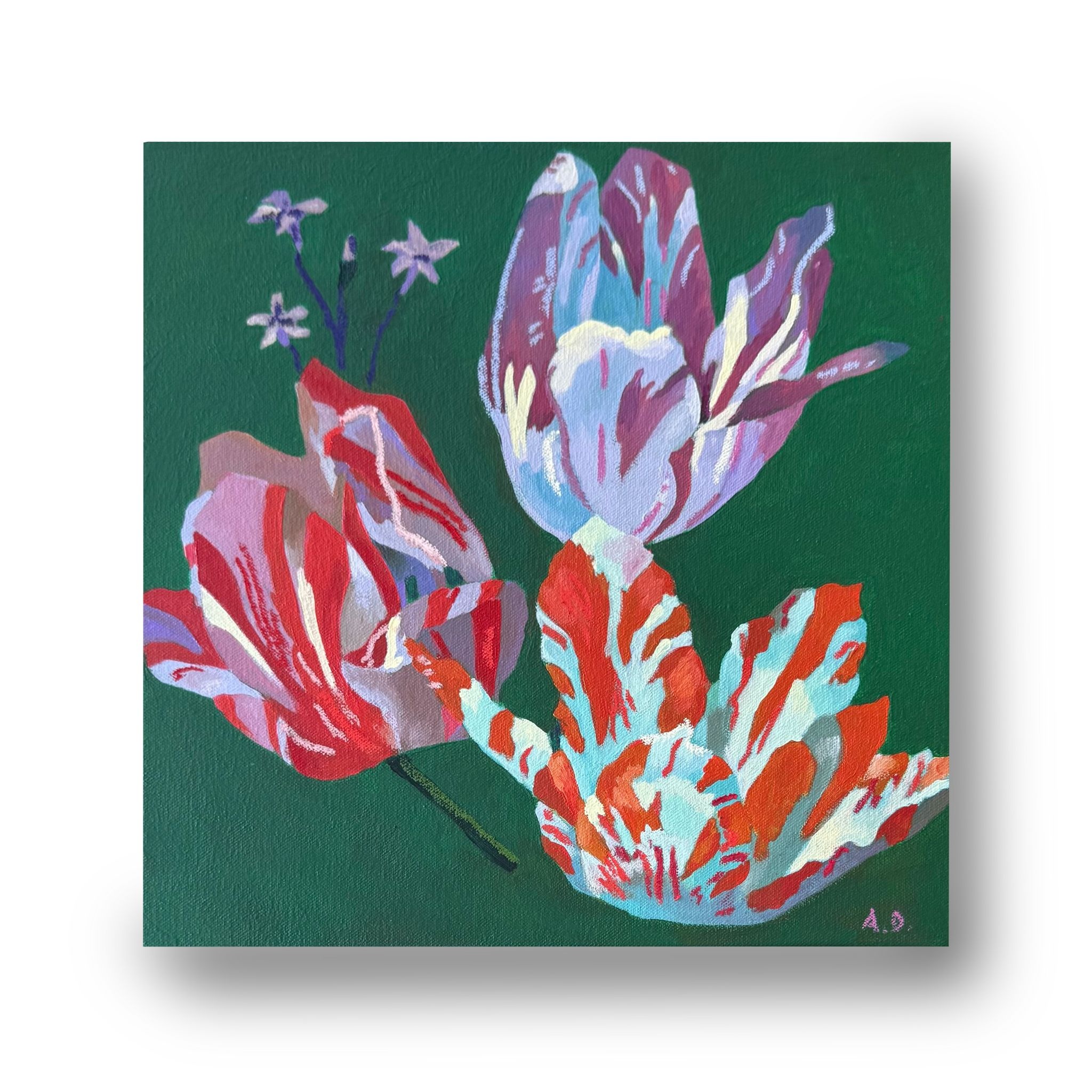 Deep Green Composition with Three Tulips by Andy Dixon