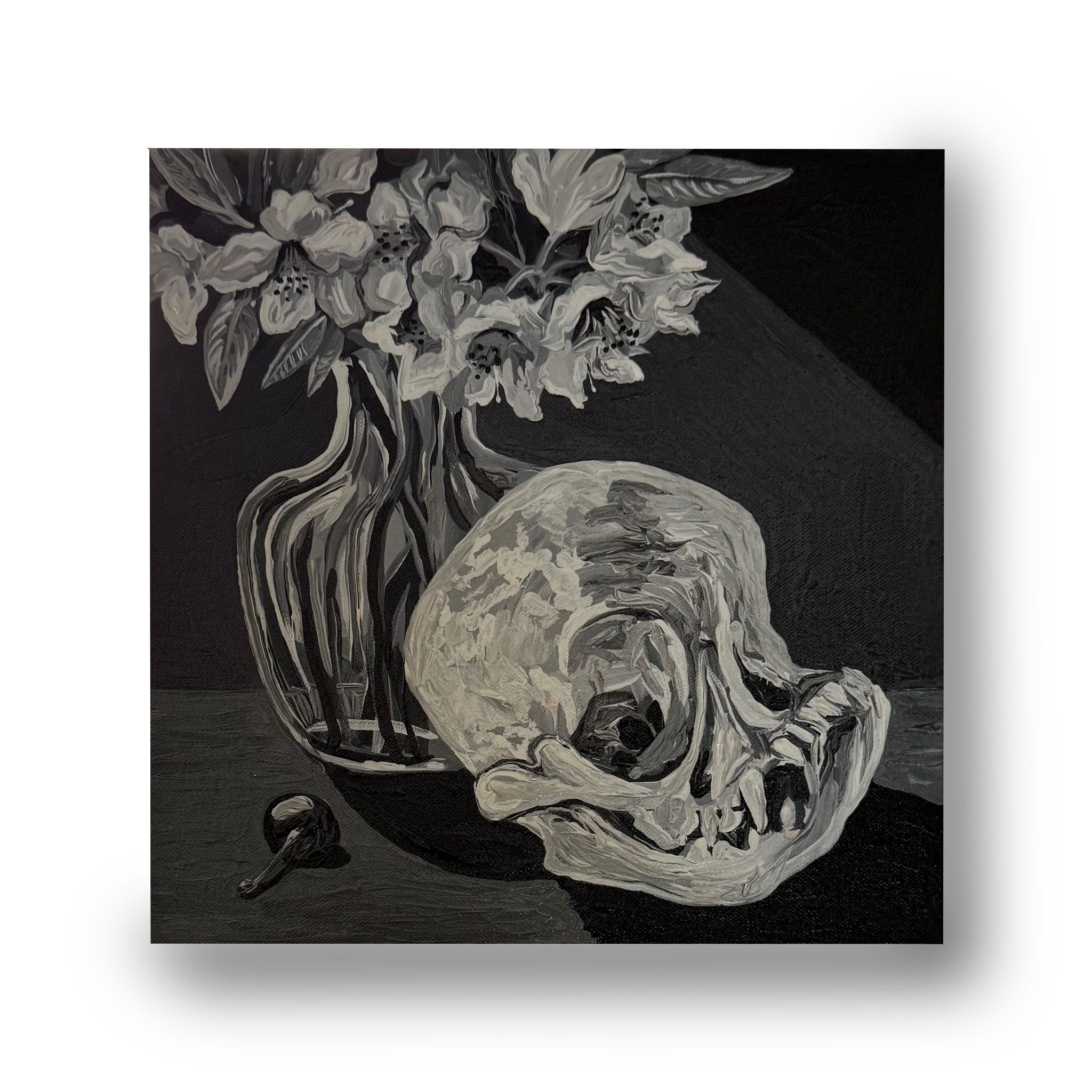 Pug Skull and Rhododendrons by Brittany Fanning