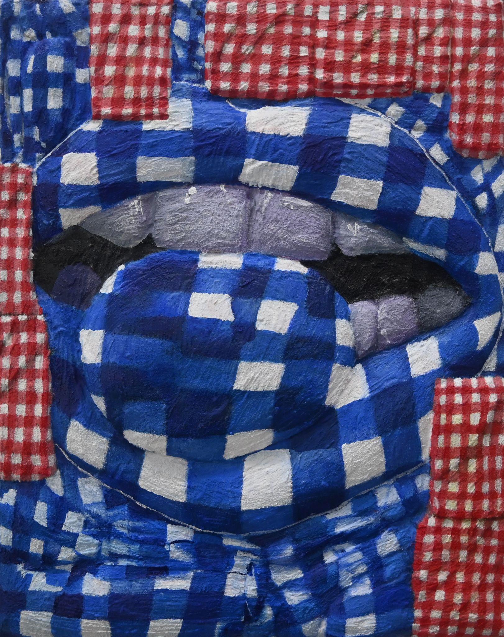 Blue Gingham Lips by Gina Beavers